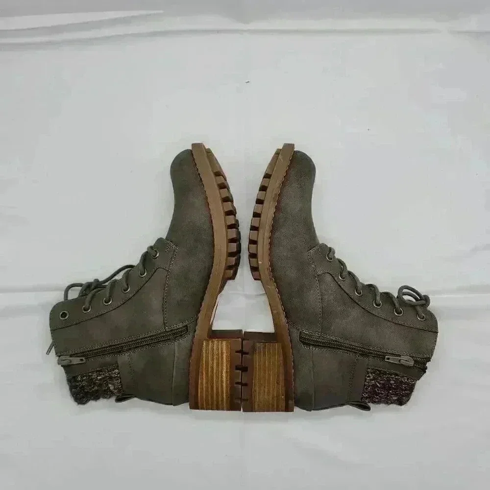 B-52 By Bull Boxer Womens Lace Up Side Zip Textile Heeled Short Boots Green Sz 8 - Picture 7 of 10